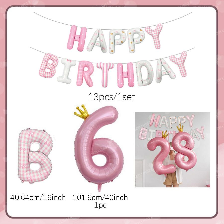 Rosa Happy Birthday Buchstabenballon-Set Rosa bedruckter Geburtstagsballon Krone Digitale Ballons 0-9 für Geburtstagsfeier-Dekoration