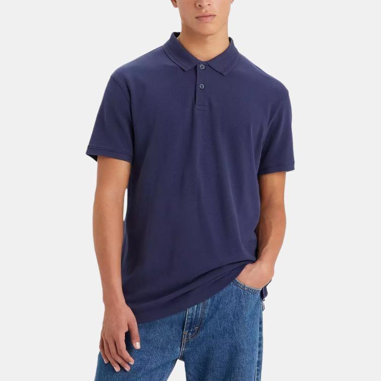 Levis Casual Comfortable Solid Color Short Sleeve Polo Shirt Men Tops Blue A7249-0001