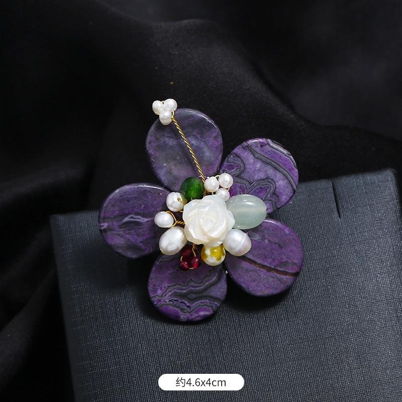 Original Heavy Handmade Natural Crystal Shell Corsage Women's Luxury Atmosphere Retro Elegant Brooch Jacket Coat Accessories