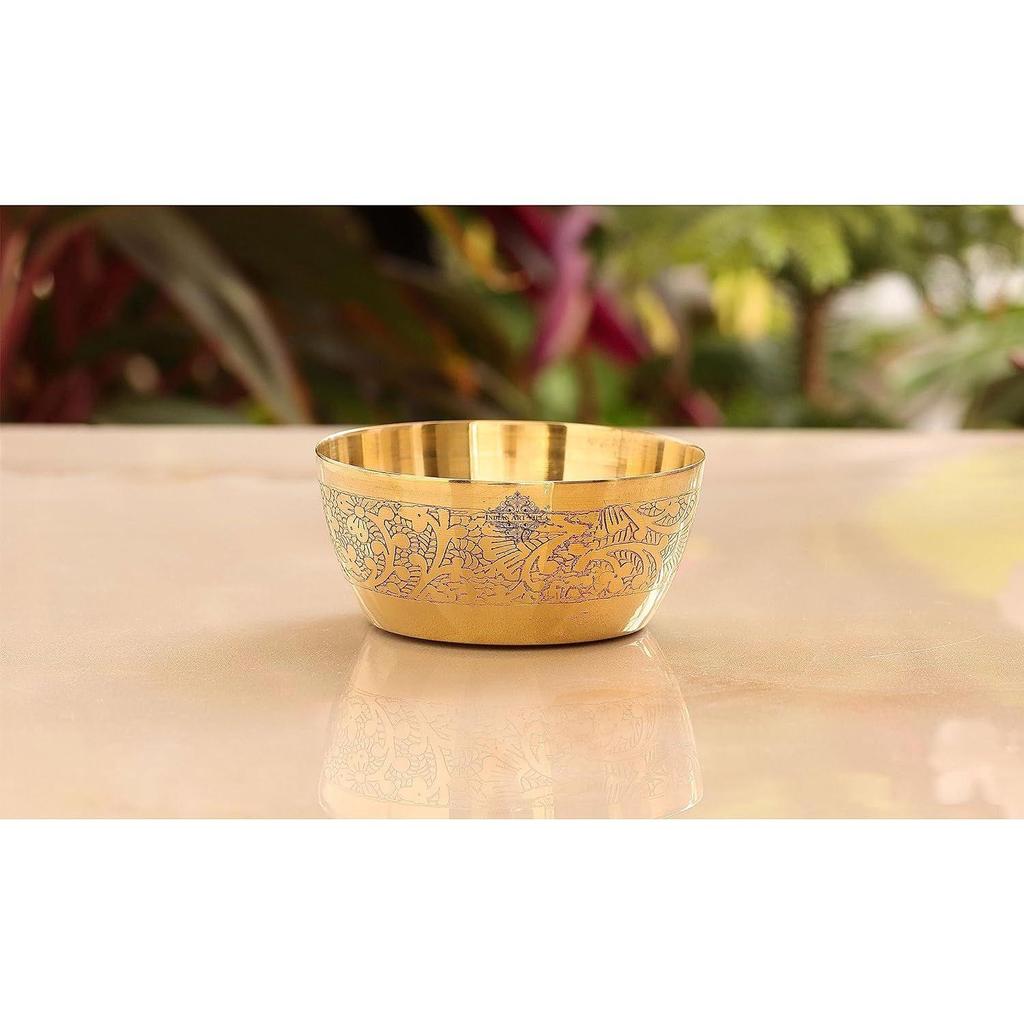 Embossed Design Brass Bowl Katori, Serving Indian Dishes 200 ML, Gold (Pack of 1)