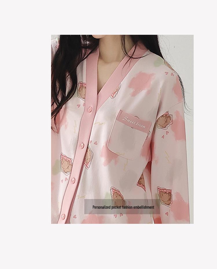 Damen Pyjama-Cardigan-Set aus reiner Baumwolle mit langen Ärmeln - Niedlich und locker für Frühling und Herbst