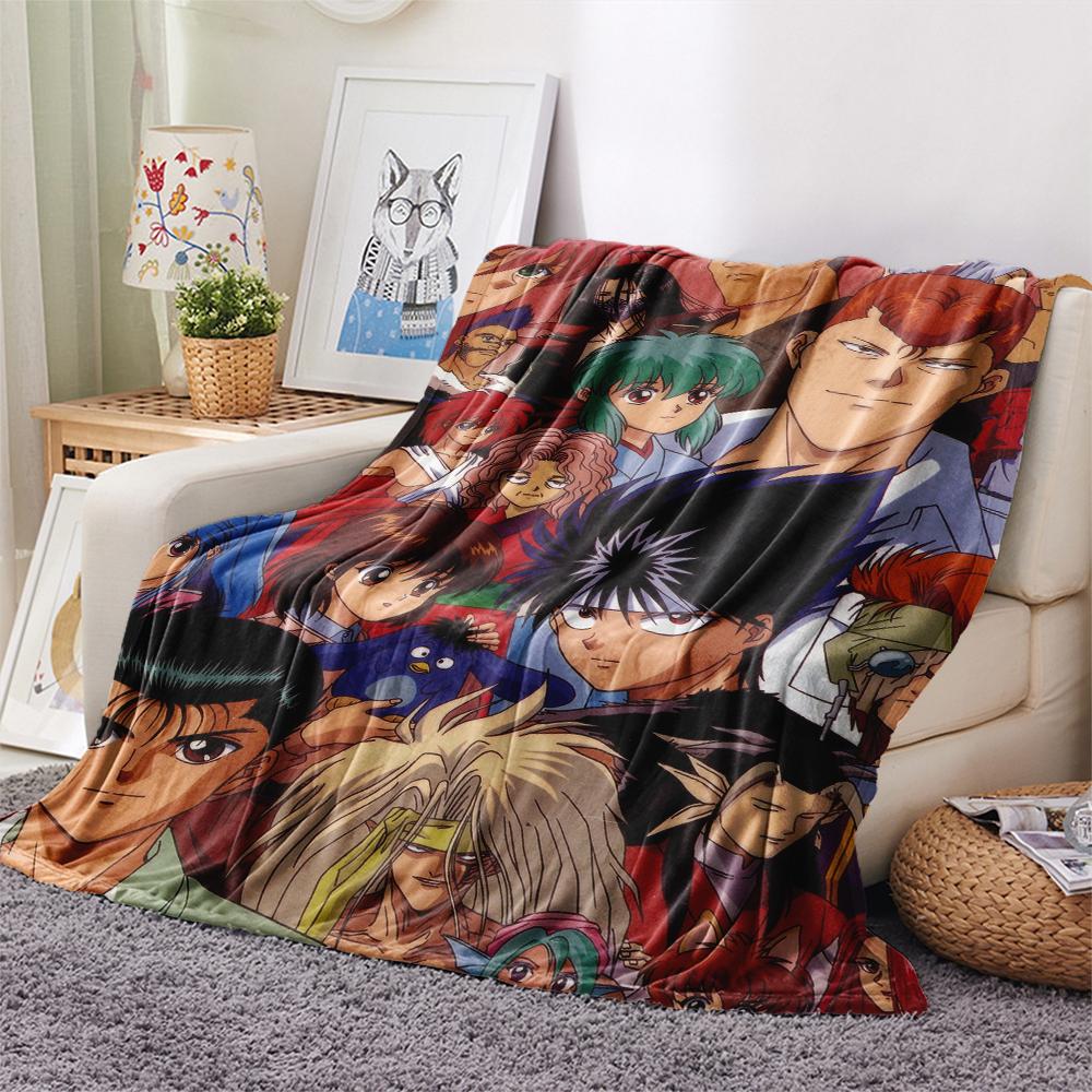 1Pc YuYu Hakusho Print Flannel Blanket, High quality Comfortable for All Seasons, Home Decor, Warmth and Comfort, Perfect for Christmas Gifts