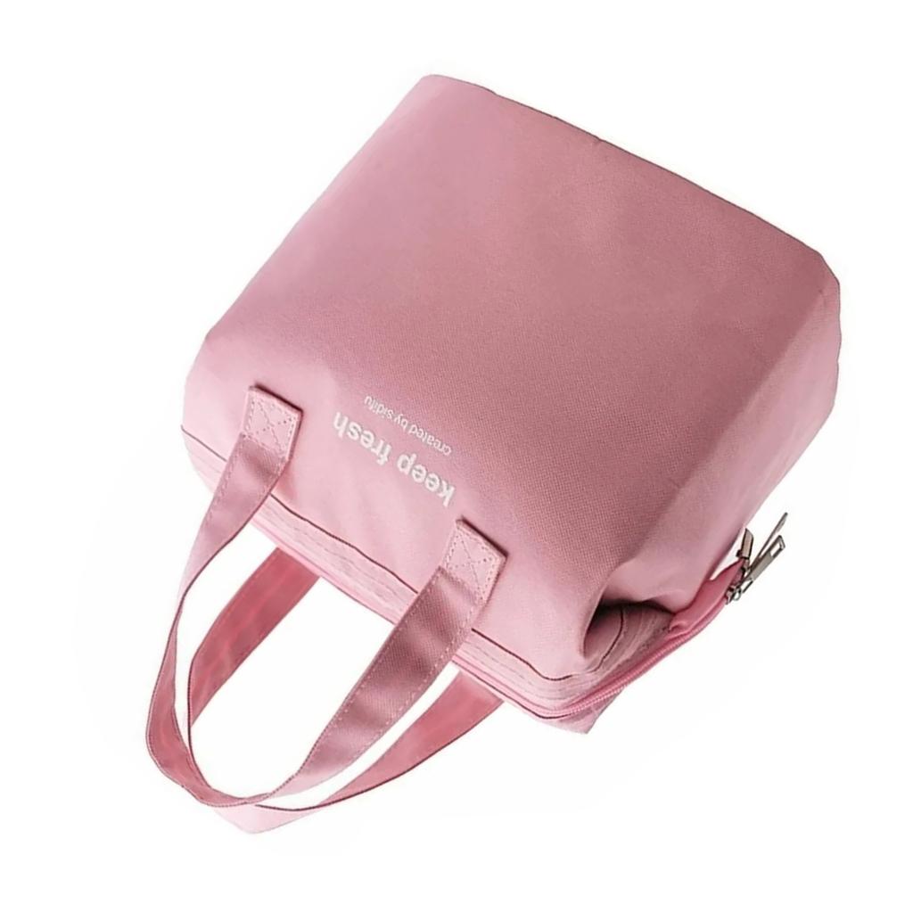Insulated Lunch Bag Solid Color Oxford Cloth Waterproof Metal Zipper Portable Lunchbox for Commuting Pink