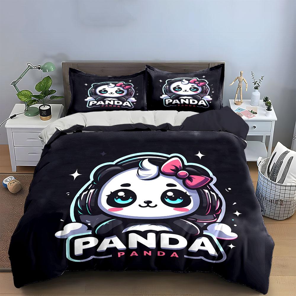 Cute Panda Trio Decoration Set Bedding Set With 1 Duvet Cover 2 Pillowcases Single Double King Queen, Gift