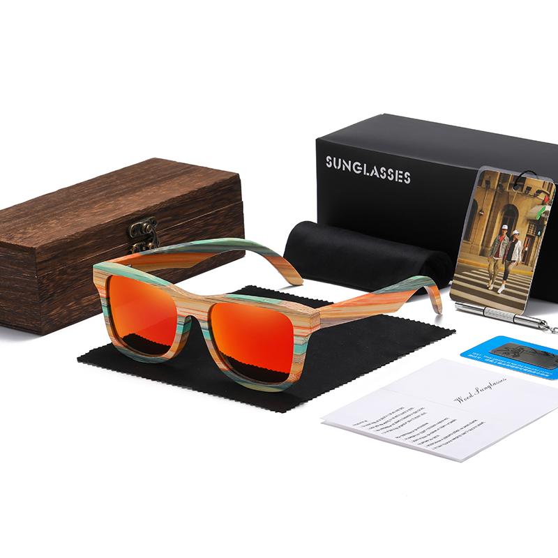 GM Fashion Skateboard Wood Bamboo Sunglasses Polarized for Women Mens New Brand Designer Wooden Sun Glasses UV400 Box 3834