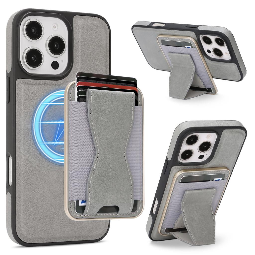 For iPhone 14 Pro Case Compatible with MagSafe Leather Back Phone Cover with Detachable Card Holder Kickstand