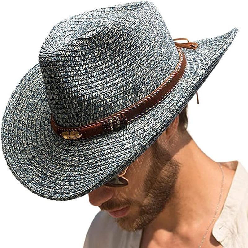 2023 New Cowboy Straw Hat Western Cowboy Sun Hat Spring Knight Hat Unisex Jazz Hat Summer Wide brimmed Hat Sombrero hombre 56-58cm