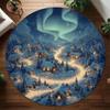 Aurora Snowy Village Round Rug Northern Lights Snow-Covered Cottages Dreamy Cozy Style Home Decor Carpet for Living Room Bedroom