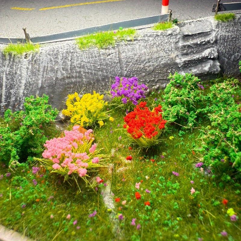 6 Stück/Karton Miniatur-Blütenbüschel für Modelle, Feine Handwerkskunst für Architektur-Eisenbahn-Dioramen, Sammlerstück-Dekoration für Mikrolandschaften