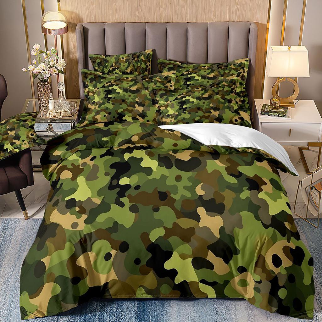 3D Three-Piece Camouflage Striped Quilt Cover Sheet Kit