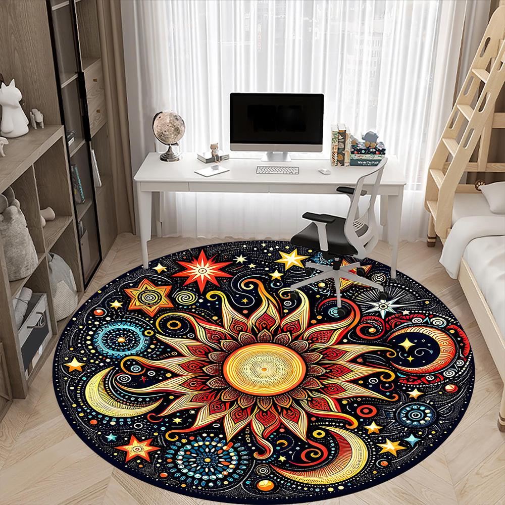 1pc Celestial Mandala Carpet for Office Non-Slip, Round Carpet, Soft & Comfortable, Carpet for Office, Lightweight Round Floor Mat