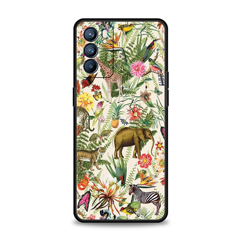 Phone Case Cover For Oppo A17 A31 A54 A57 A78 A79 Find X5 X6 Reno 7 8 10 11 12 13 F Pro Soft TPU Tropical Jungle Print Leopard