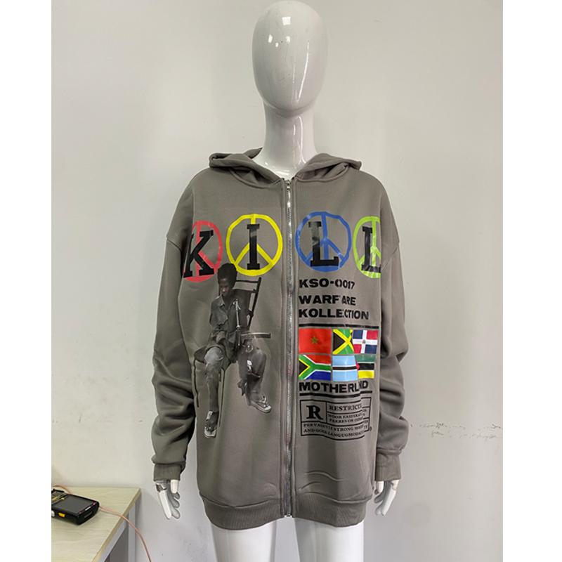 Spring and Autumn Y2K Fashion Loose Zipper Hoodie Street Harajuku Wild Cartoon Letter Printed Coat