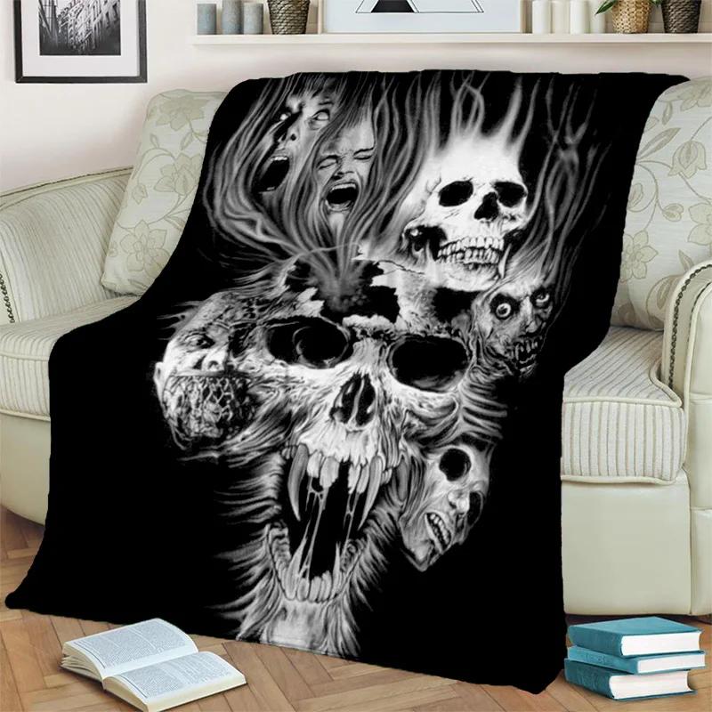Gothic Horror Skull Ghost Cartoon Blanket Soft Throw for Home Bedroom Bed Sofa Picnic Travel Office Cover Kids