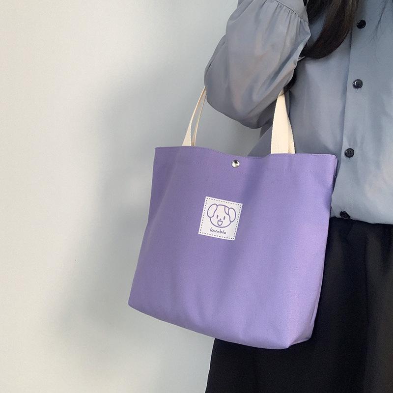 Canvas-Tragetasche mit süßem Cartoon-Print, lässige, tägliche Umhängetasche für Damen