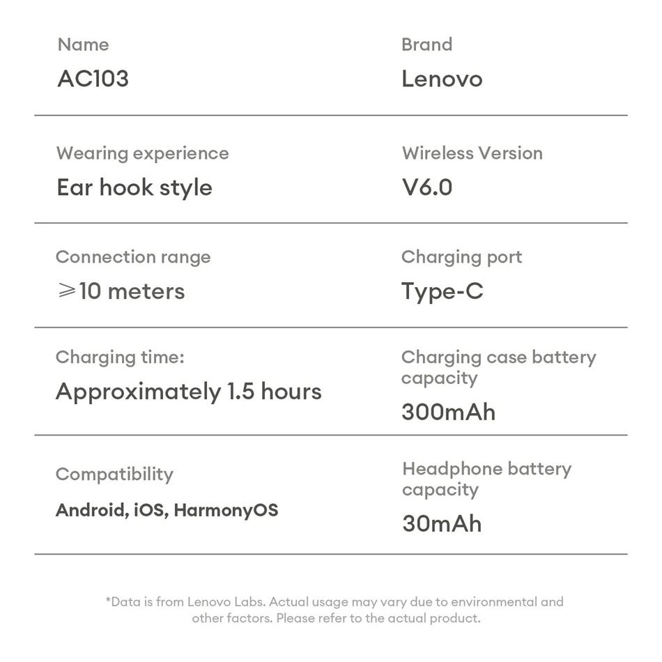 Original Lenovo Original AC103 Bluetooth 6.0 Wireless Earbuds Low Latency Gaming Earphones Noise Cancelling Stereo Sport Headset with Mic New