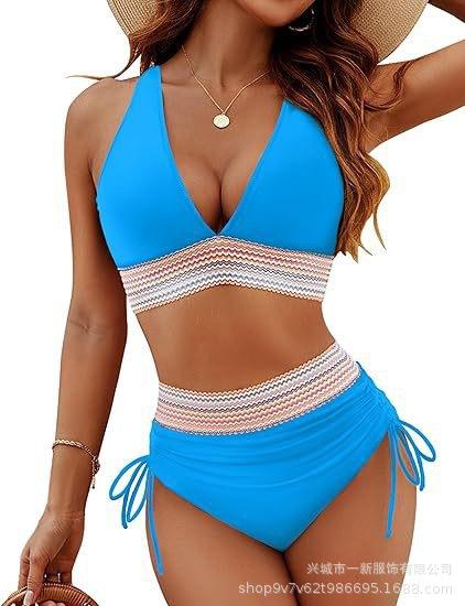 New European and American swimsuit premium sexy deep V high waist bikini split swimsuit explosion