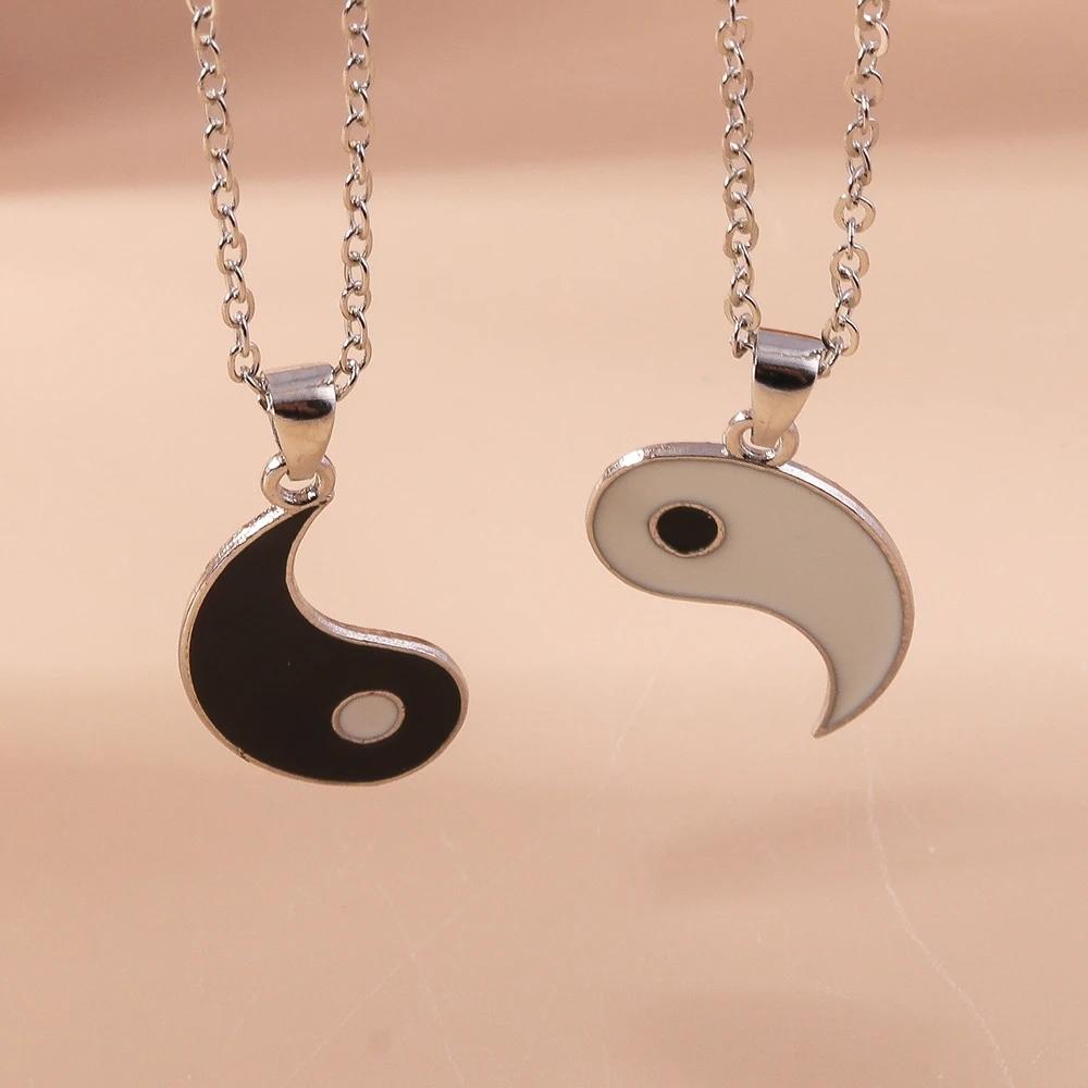 Cute Enamel Traditional Chinese Tai Chi Pendant Necklace for Couple Lovers Necklaces Chain Birthday Jewelry Gift