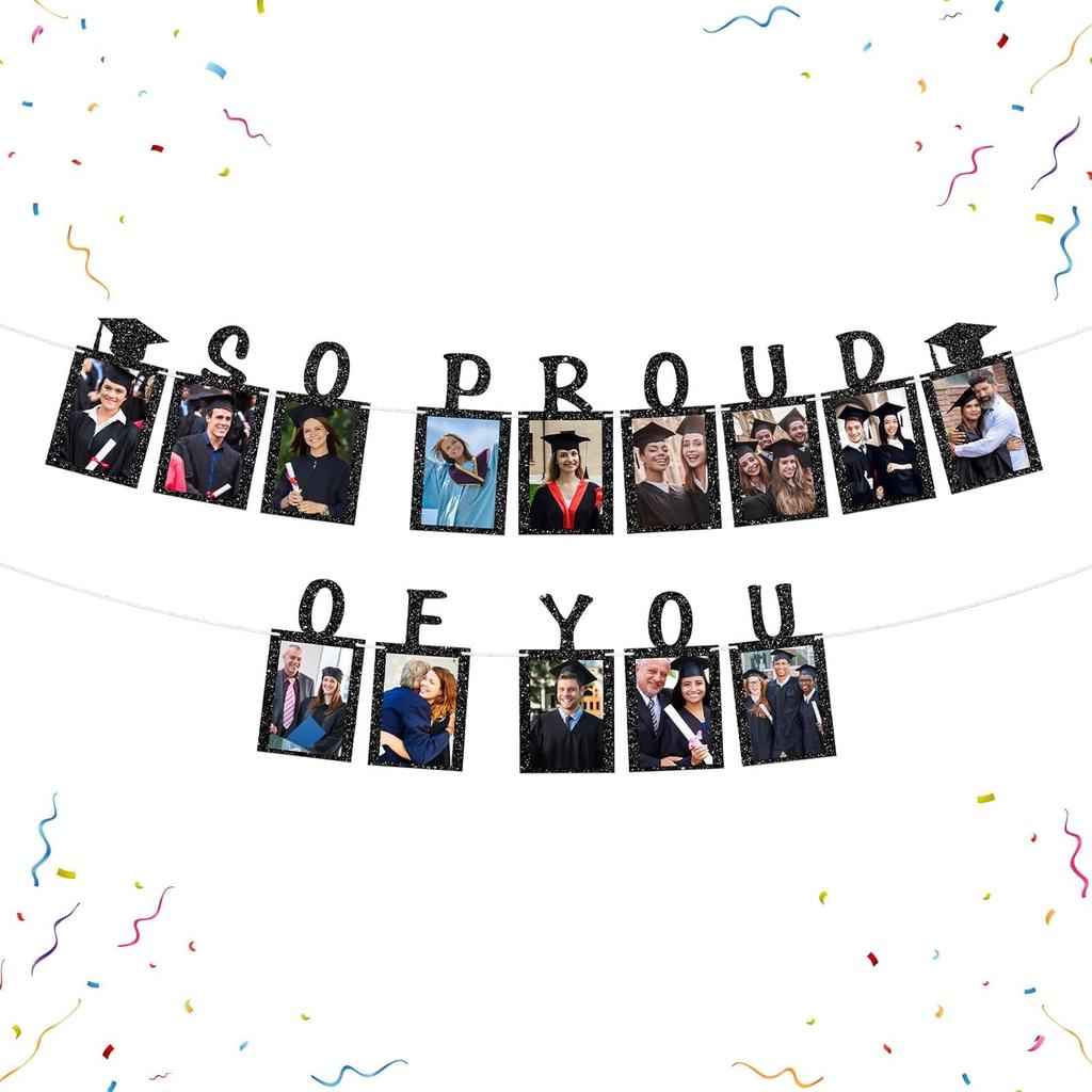 Senior Photo Banner Congrats Grad Paper Photo Frame High School College Graduation Bunting Decorations Congrats Senior Picture Banner Gold Glitter