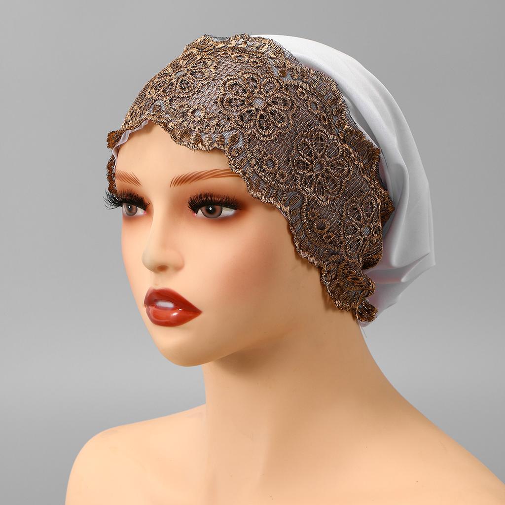 Muslim Rhinetone Lace Inner Cap Elastic Islamic Headwear for Women Prayer Cap Head Cover