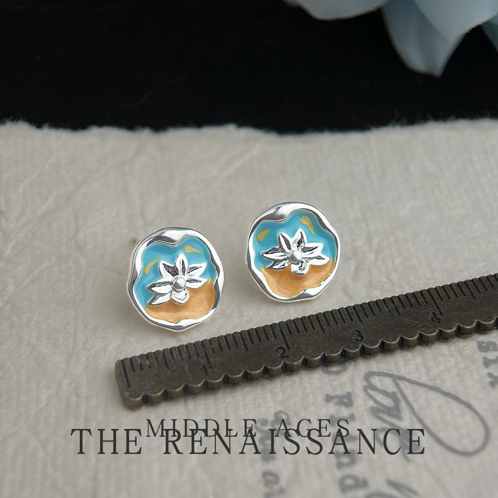 Ou Ruofeng~ Enamel oil dripping butterfly stud earrings retro oil painting style earrings spring and summer ear jewelry