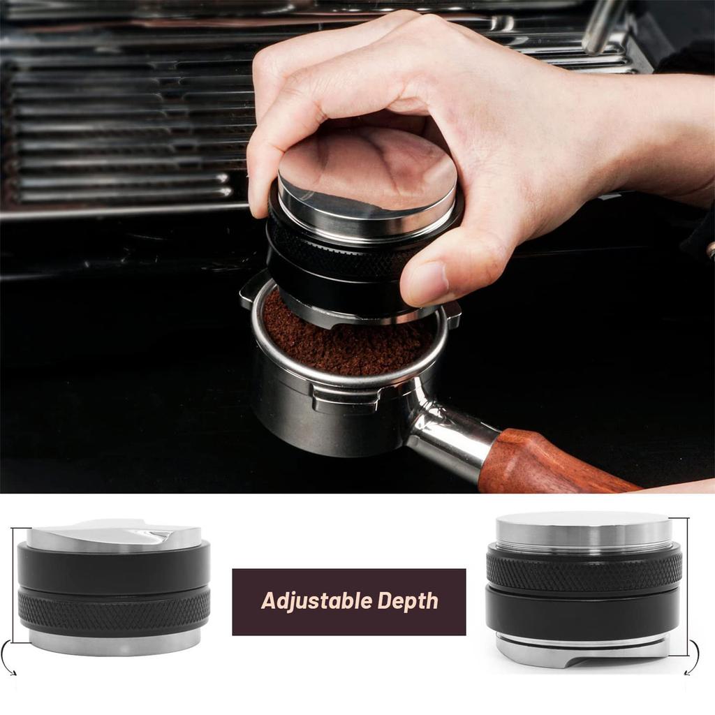 Justerbart djup 53/58mm Kaffefördelare Tamper Professionell Espresso Handtamper Dubbelhuvud Kaffenivellerare Portafilte