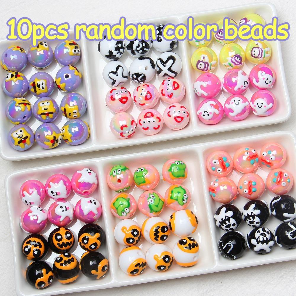 

10 шт. Браслет на Хэллоуин с тыквами, бусины, мультяшные акриловые бусины, нарисованные вручную, подарок на Хэллоуин style 1