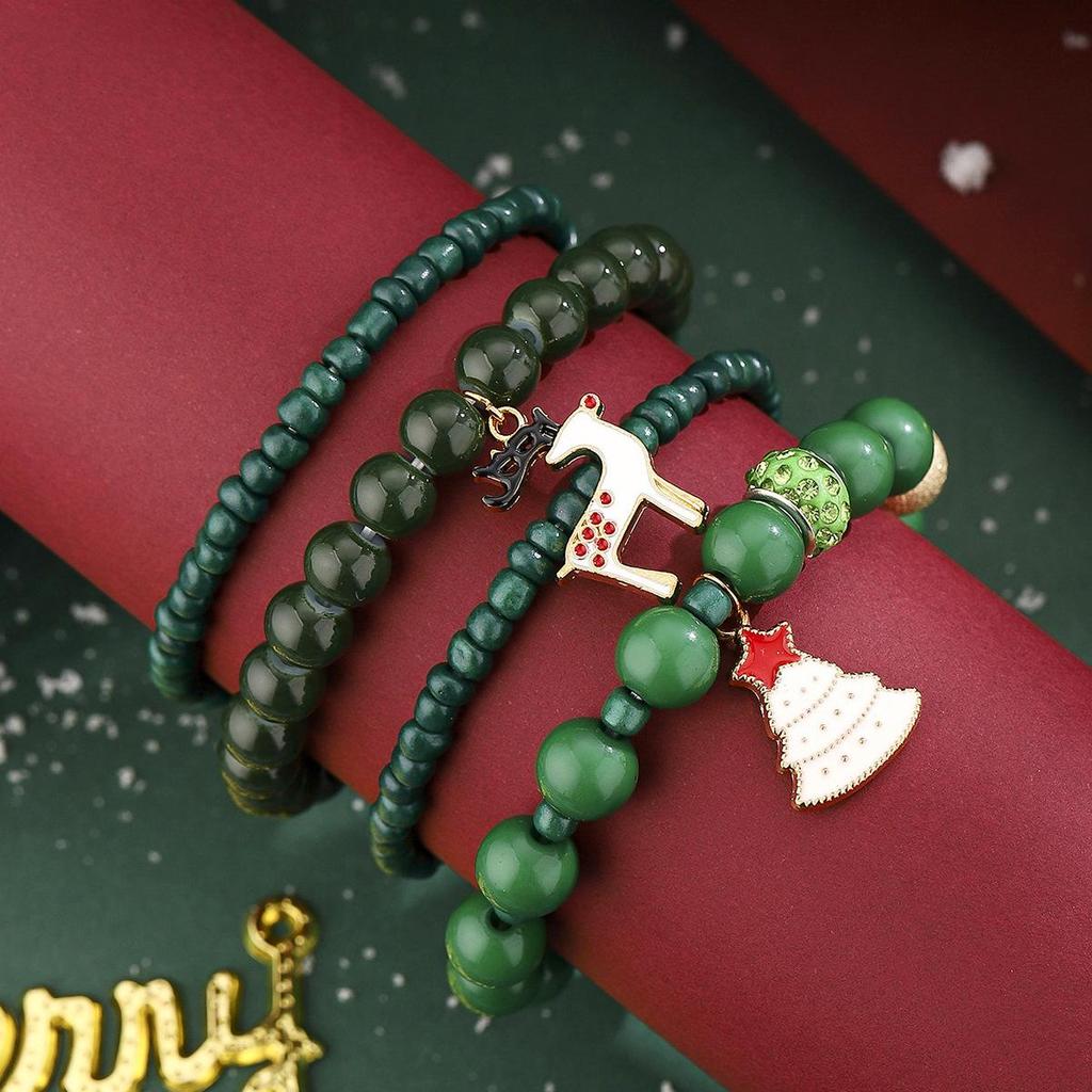 Christmas Snowflake & Reindeer Beaded Bracelet Set for Women