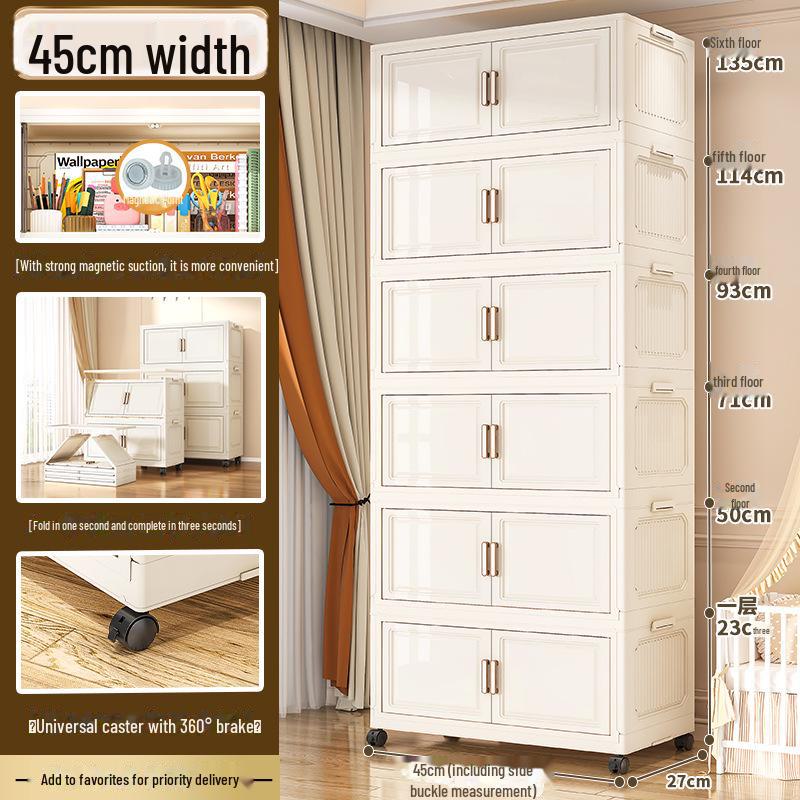 "45-85cm Multi-Layer Plastic Storage Cabinet with Door - Baby Wardrobe Rack"
