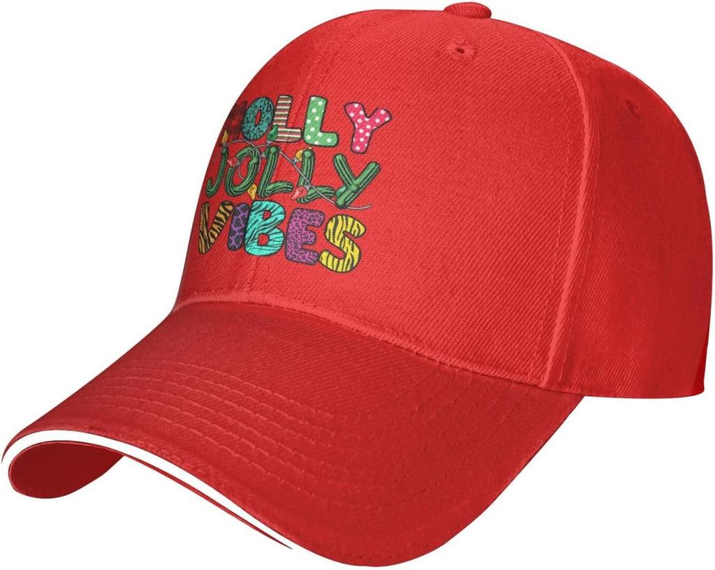 Holly Jolly Vibes Christmas Baseball Cap Polyester Adjustable Outdoor Sports Hat for Men Women