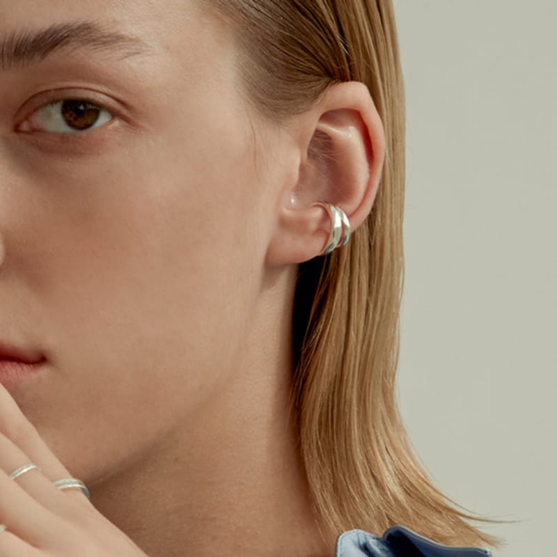 LUNNE Silver Bold Double Ring Ear Cuff #LSE24