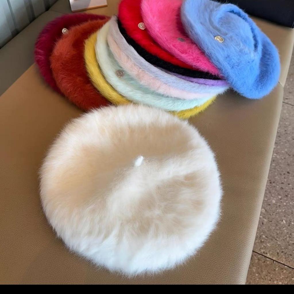 Beretă Păr Lung Pufos de Iepure Femei Toamnă și Iarnă Față Mică Pălărie de Pluș Circumferință Mare a Capului Pălărie de Pictor