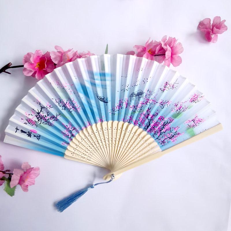 Vintage Bamboo Silk Women's Folding Fan - Portable Dance Gift