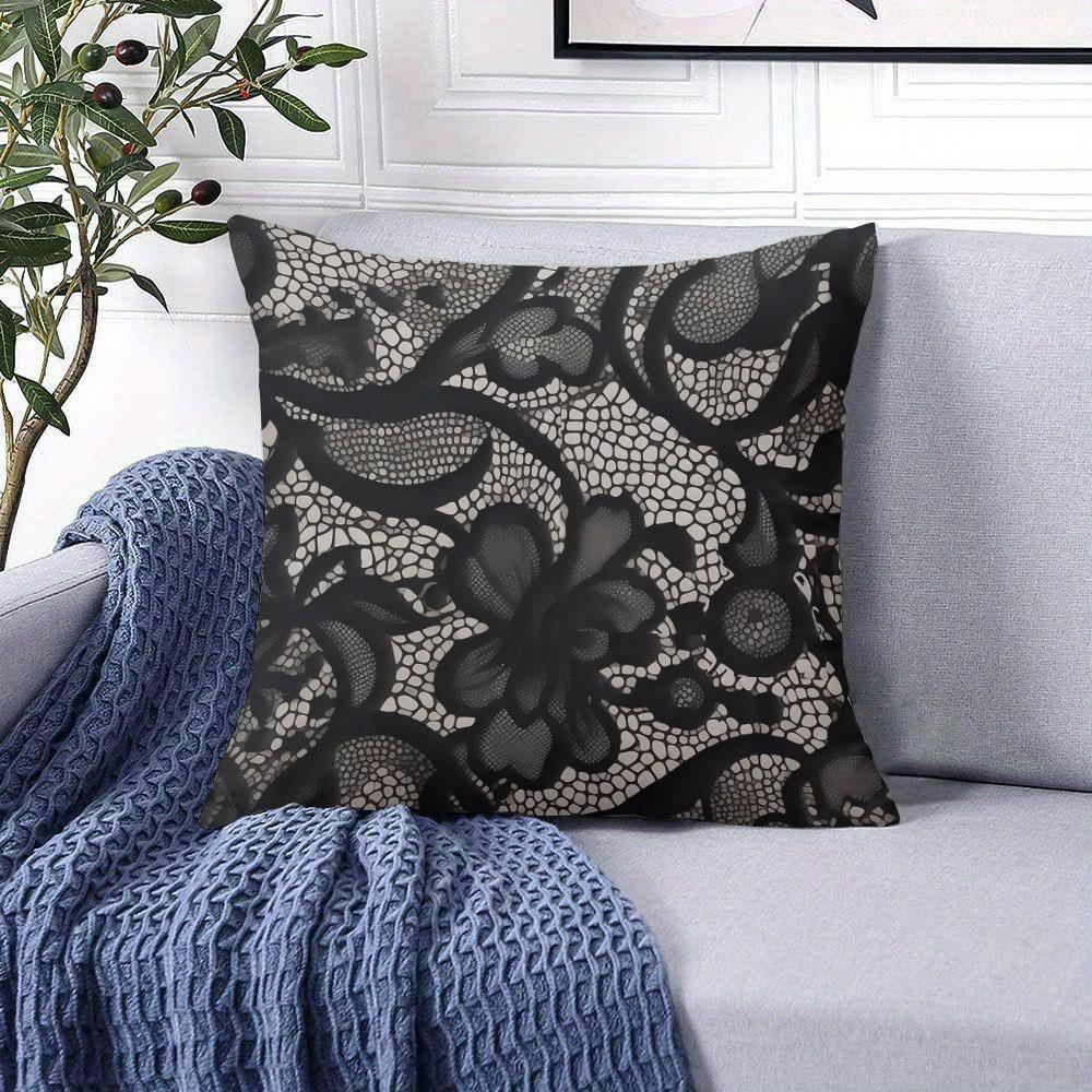 Black Laces Square Jacquard Pillow Cover for Sofa Office Waist Cushion Cover Home Decorative Pillowcase