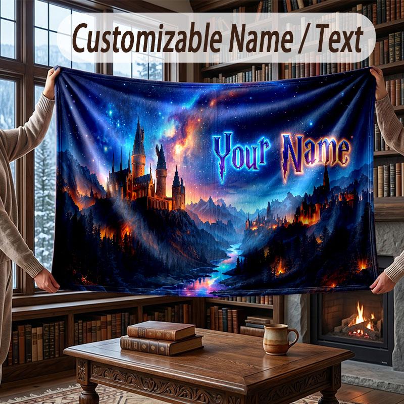 Mountain Landscape Theme Throw Blanket Custom Name Text Personalized Blanket Soft Cozy Blanket for Home Sofa Bed
