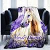 1PC Custom Name Lavender Dreams Horse Outdooor Flannel Blankets Patterns Throw Blanket All-Season Soft Gift for Couch, Bed, Camping Gifts