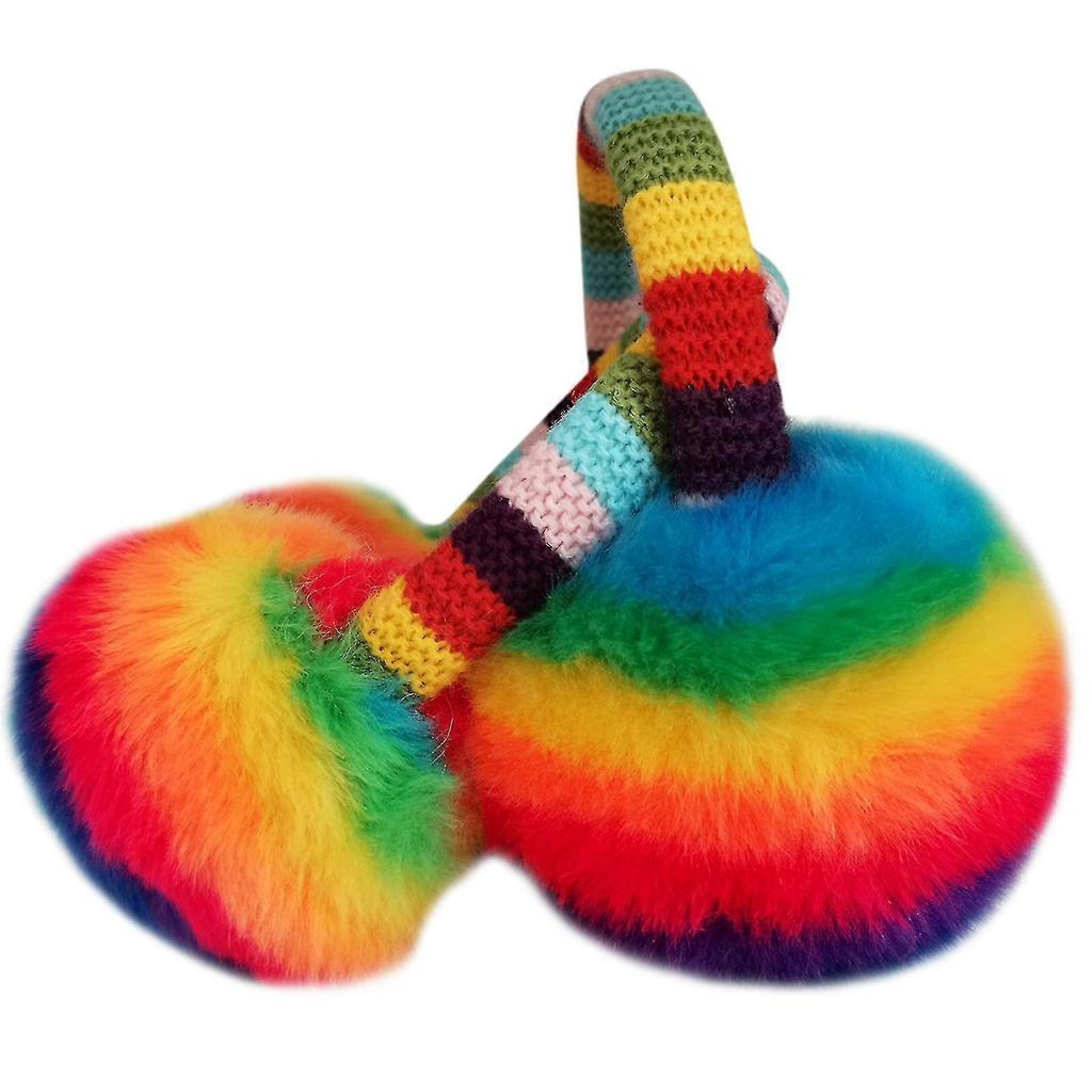 Unisex Winter Cute Rainbow Earmuffs For Kid Warm And Anti-freeze Movable Ear