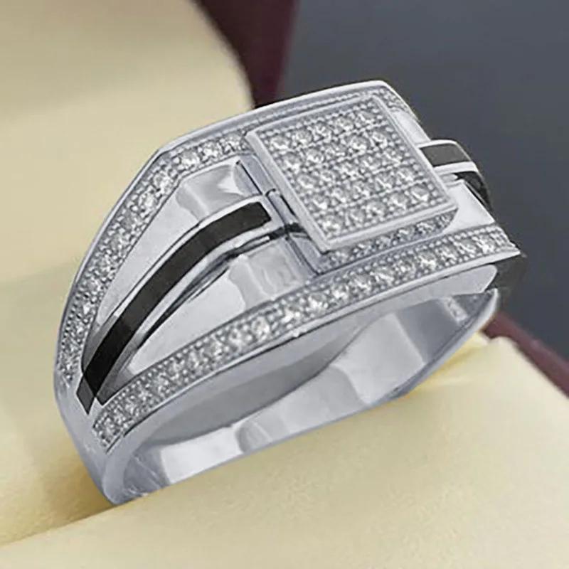 New Hot Sale Fashion Retro Ethnic Style Square Black Mirror Domineering Men's Ring Whole Sale Rings