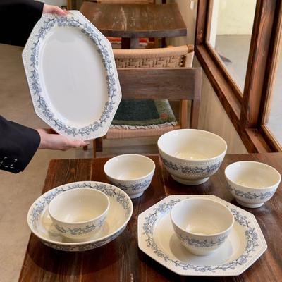 Französisches Retro-Stil Geschirr, Schalen, Teller und Essstäbchen Kombination, Unterglasurfarben-Set, Einweihung, Neues Zuhause Hochwertige Essschale