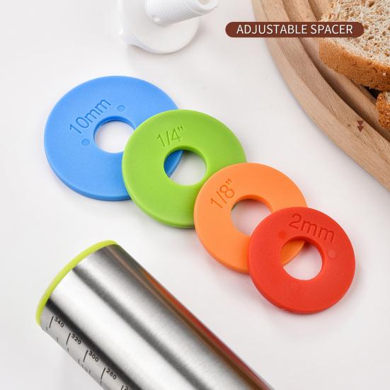 Easy to Clean Rolling Tool for Cookies Pin with Thickness Rings, Ergonomic Measurement Markings Kitchen Tool, Rust Resistant Metal Dough Non-Stick