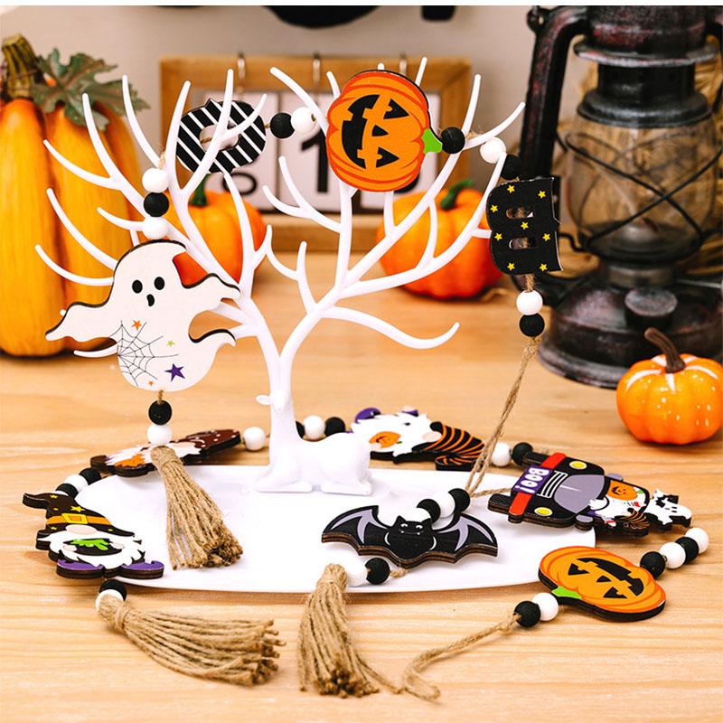 Halloween Wooden Ornament Pumpkin Bat Tassel Pendants Home Hanging Decor for Wall Door Car Halloween Party Decoration Crafts