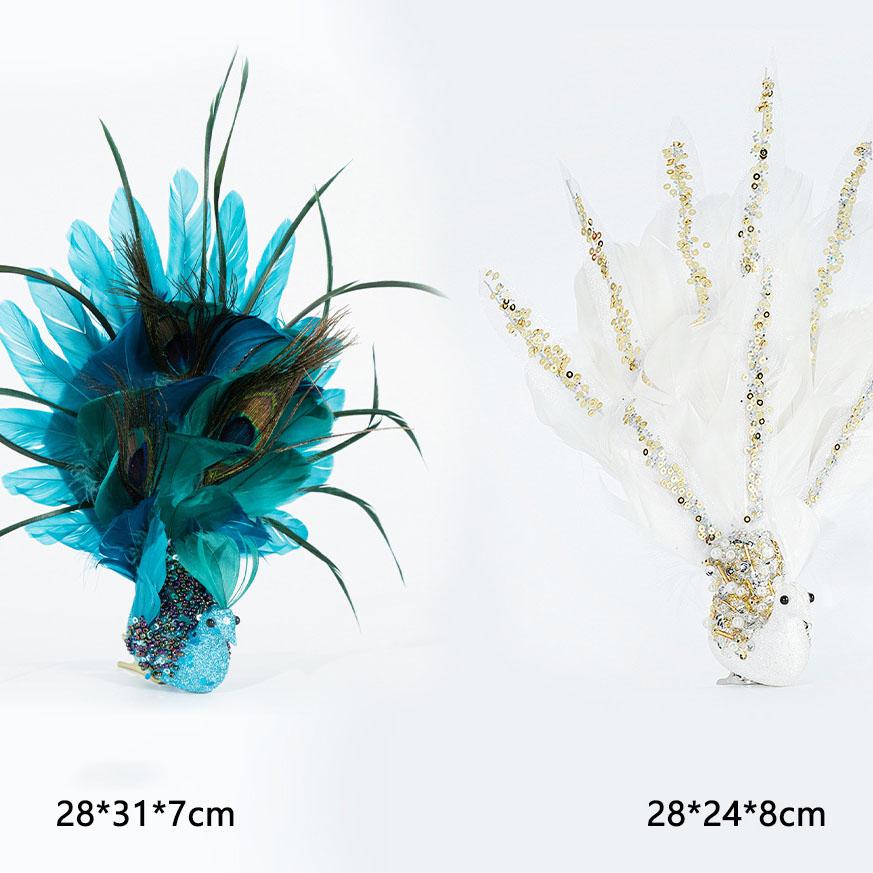 Christmas Tree Pendant Simulation Three-dimensional Feather Peacock DIY Accessory with Open Screen Blue and White Peacock Christmas Gift Set