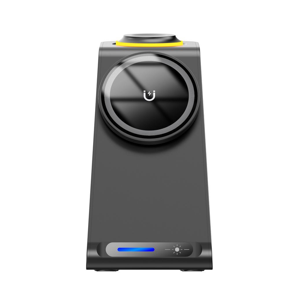 HT-546 15W Magnetic Wireless Charger Desktop Stand with Night Light for Phone/Earbuds/Watch