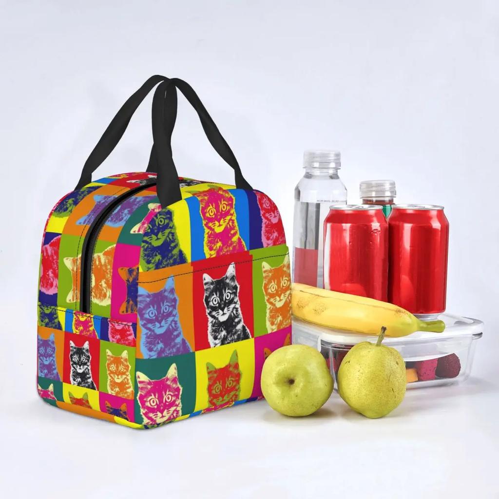 Bunte Katze Tragbare Lunchboxen für Frauen Wasserdicht Pop Art Kühltasche Thermisch Isoliert Lunchtasche lunchbag