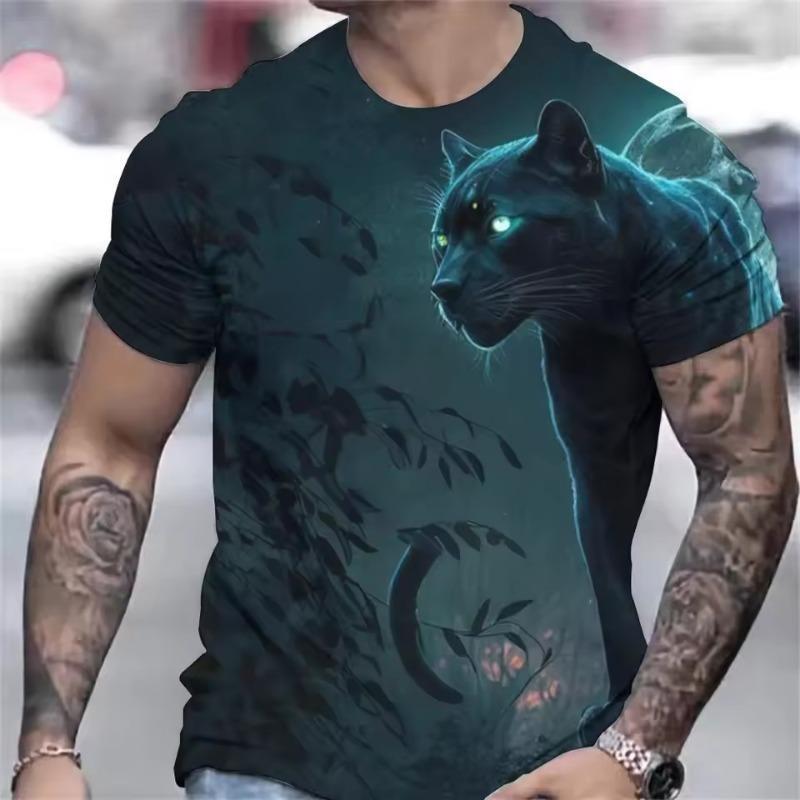 Men's T-shirt with 3D Animal Graphics T-shirts Everyday T-shirts with Round Neckline  Short 6XL