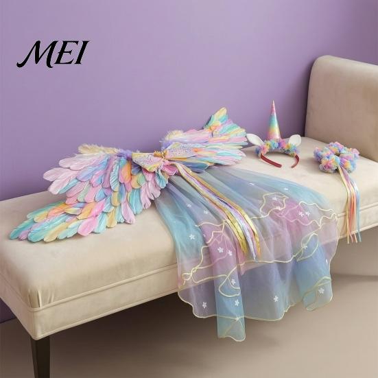 Lightweight Wings for Parties Angel Feather Wing Kids Girls, Colorful Elf Photo Prop Costume Birthday Party, Fairy Cosplay, Halloween, Performance