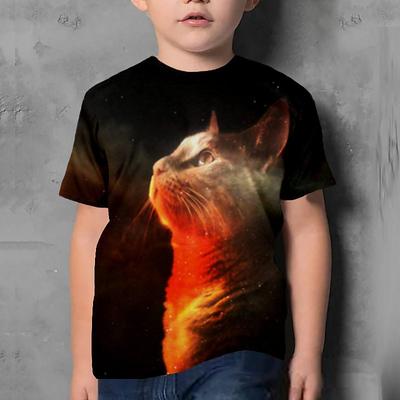 T-shirt con Motivo Animale Top Stampati in 3D Bambini Girocollo T-shirt Cartoni Animati Gatto Magliette Manica Corta Ragazzi 4-15A