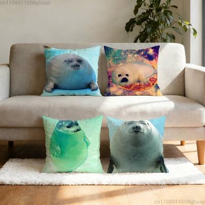 Chonky Fat Seal Meme Pillow Case Square Double-Sided Printing Short Plush Sofa Cushion Cover Bedroom Bedside Pillow