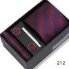 Men's Black & Wine Red Striped Plaid Tie Set with Pocket Square - Formal Wedding Gift Box