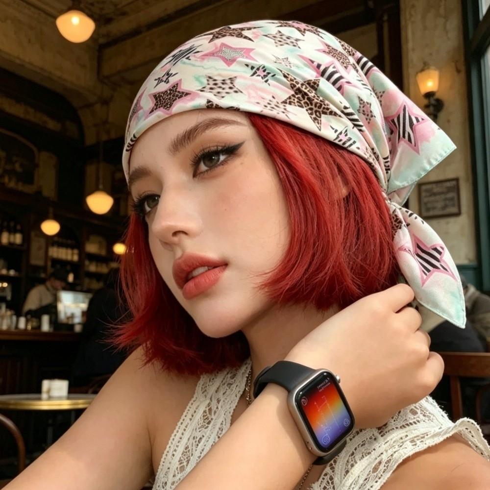 Leopard Star Print Square Scarf Vintage Headscarf New Hair Bandana  Wrist Wrap